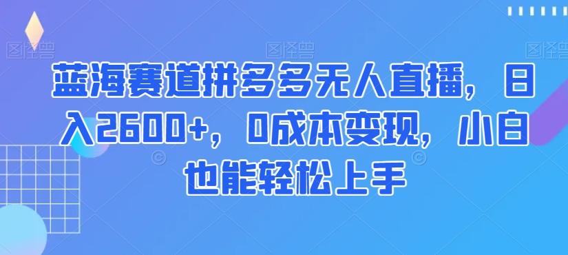 蓝海赛道拼多多无人直播，日入2600+，0成本变现，小白也能轻松上手【揭秘】-有道资源网