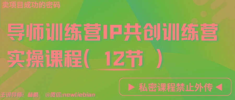 导师训练营3.0IP共创训练营私密实操课程(12节)-卖项目的密码成功秘诀-有道资源网