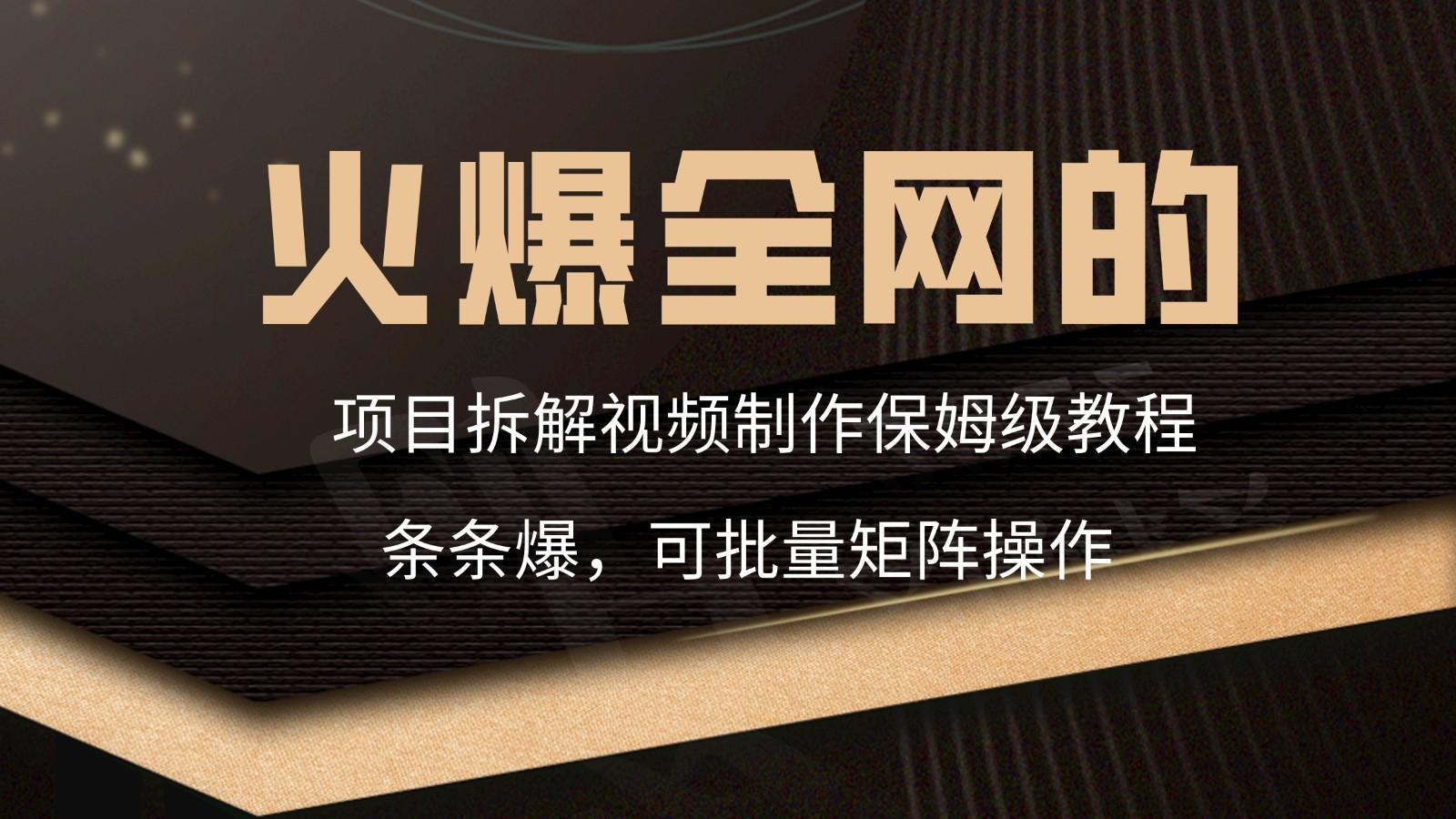 火爆全网的项目拆解类视频如何制作，条条爆，保姆级教程-有道资源网