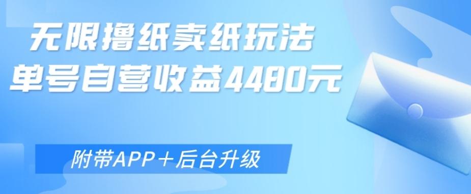 无限0元撸纸玩法、单号自营躺赚收益4480，【附带APP+后台升级】-有道资源网