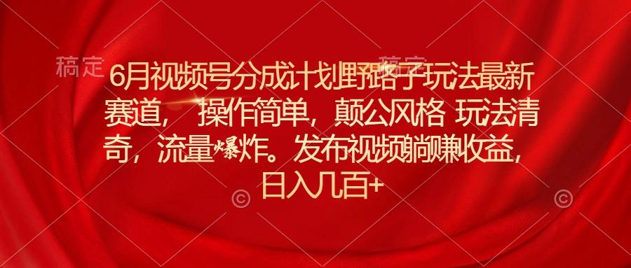 6月视频号分成计划野路子玩法最新赛道操作简单，颠公风格玩法清奇，流…-有道资源网