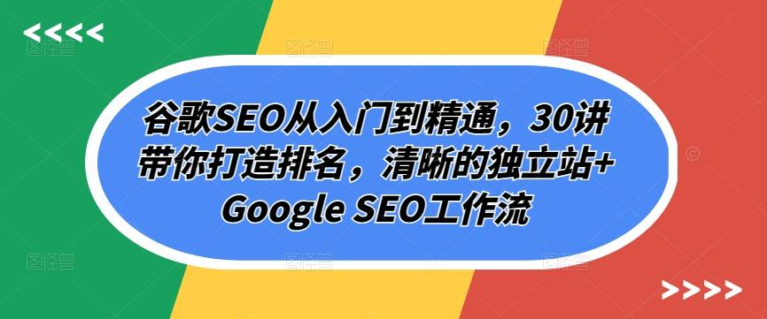 谷歌SEO从入门到精通，30讲带你打造排名，清晰的独立站+Google SEO工作流-有道资源网