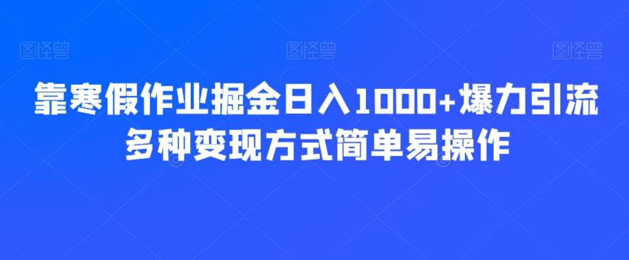 靠寒假作业掘金日入1000+爆力引流多种变现方式简单易操作-有道资源网