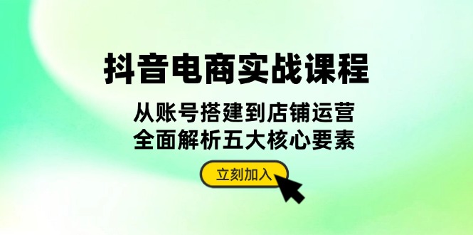 抖音 电商实战课程：从账号搭建到店铺运营，全面解析五大核心要素-有道资源网