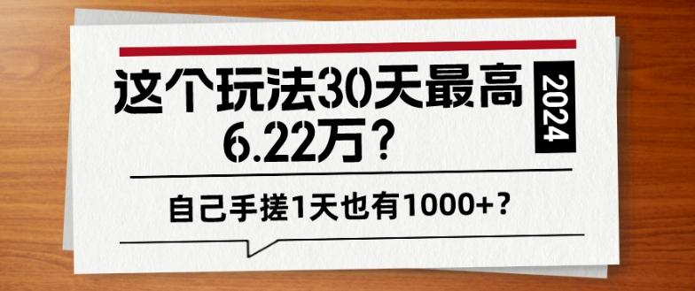 这个玩法30天最高6.22万？自己手搓1天也有1000+？-有道资源网