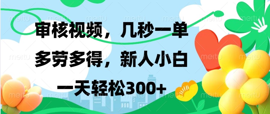 审核视频，几秒一单，多劳多得，新人小白一天轻松300+-有道资源网