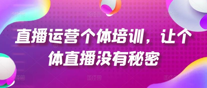 直播运营个体培训，让个体直播没有秘密，起号、货源、单品打爆、投流等玩法-有道资源网