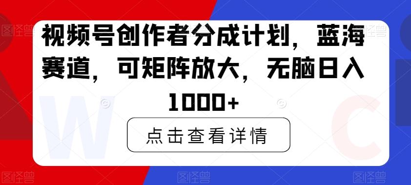 视频号创作者分成计划，蓝海赛道，可矩阵放大，无脑日入1000+-有道资源网