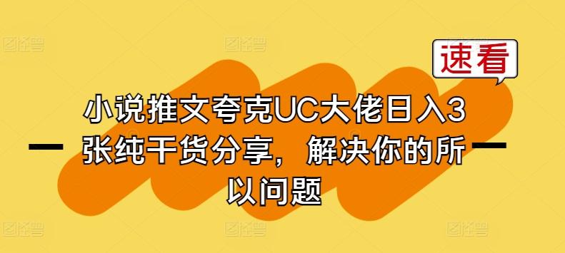 小说推文夸克UC大佬日入3张纯干货分享，解决你的所以问题-有道资源网