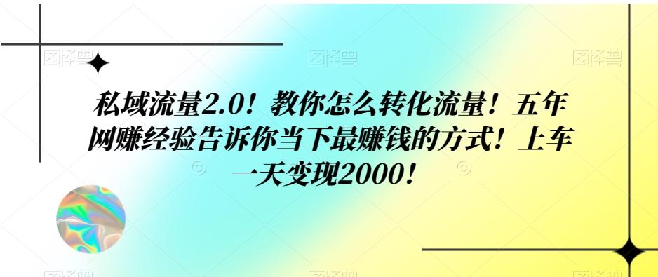 私域流量2.0！教你怎么转化流量！五年网赚经验告诉你当下最赚钱的方式！上车一天变现2000！-有道资源网