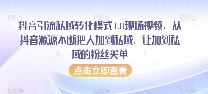 抖音引流私域转化模式1.0现场视频，从抖音源源不断把人加到私域，让加到私域的粉丝买单-有道资源网