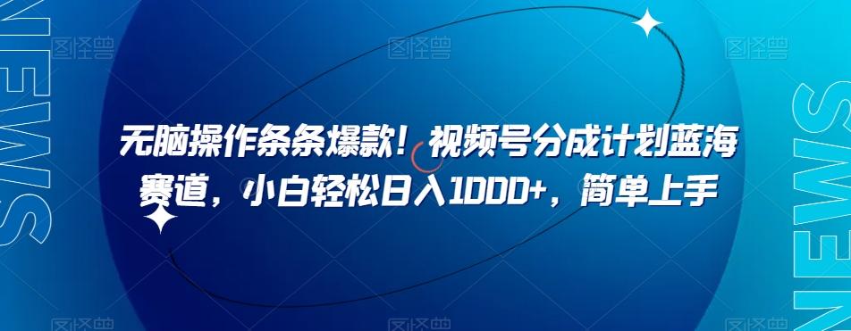 无脑操作条条爆款！视频号分成计划蓝海赛道，小白轻松日入1000+，简单上手-有道资源网