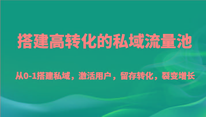 搭建高转化的私域流量池 从0-1搭建私域，激活用户，留存转化，裂变增长(20节课)-有道资源网