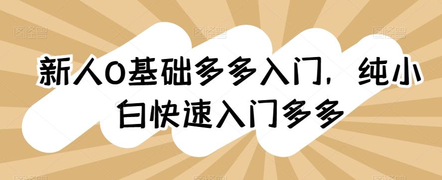 新人0基础多多入门，​纯小白快速入门多多-有道资源网