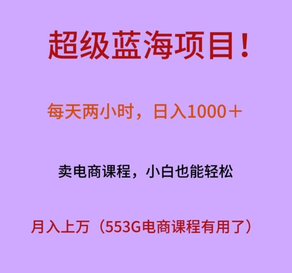 超级蓝海项目！每天两小时，日入‌1000＋，卖电商课程，小白也能轻‌松，月入上万-有道资源网