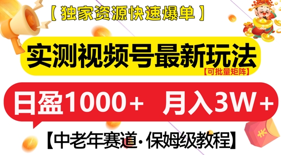 实测视频号最新玩法，中老年赛道，独家资源，月入过W+【揭秘】-有道资源网