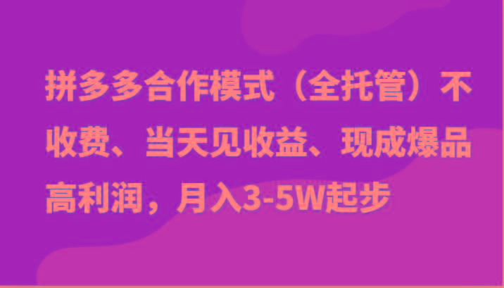 最新拼多多模式日入4K+两天销量过百单，无学费、老运营代操作、小白福利-有道资源网