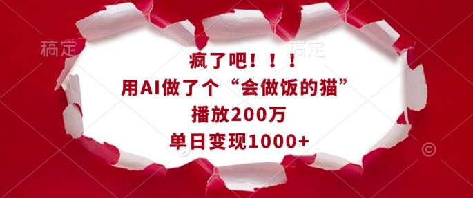 疯了吧！用AI做了个“会做饭的猫”，播放200万，单日变现1k-有道资源网