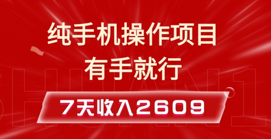 纯手机操作的小项目，有手就能做，7天收入2609+实操教程【揭秘】-有道资源网