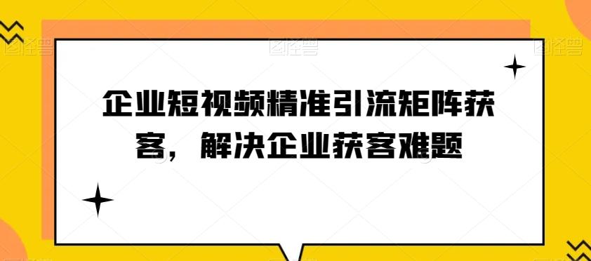 企业短视频精准引流矩阵获客，解决企业获客难题-有道资源网