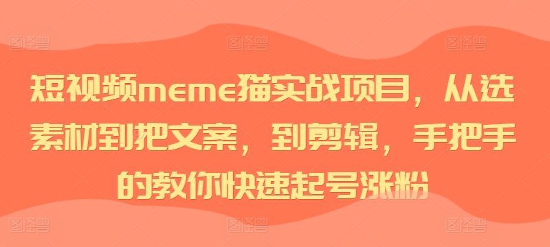 短视频meme猫实战项目，从选素材到把文案，到剪辑，手把手的教你快速起号涨粉-有道资源网