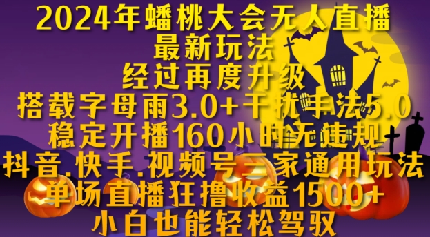 2024年蟠桃大会无人直播最新玩法，稳定开播160小时无违规，抖音、快手、视频号三家通用玩法【揭秘】-有道资源网