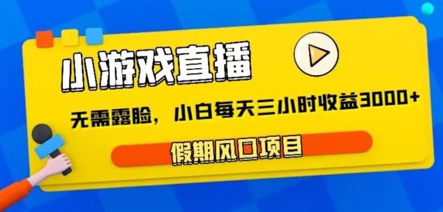 小游戏直播，假期风口项目，无需露脸，小白每天三小时，到账3000+-有道资源网