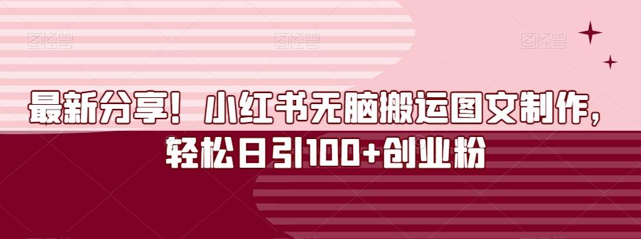 最新分享！小红书无脑搬运图文制作，轻松日引100+创业粉-有道资源网