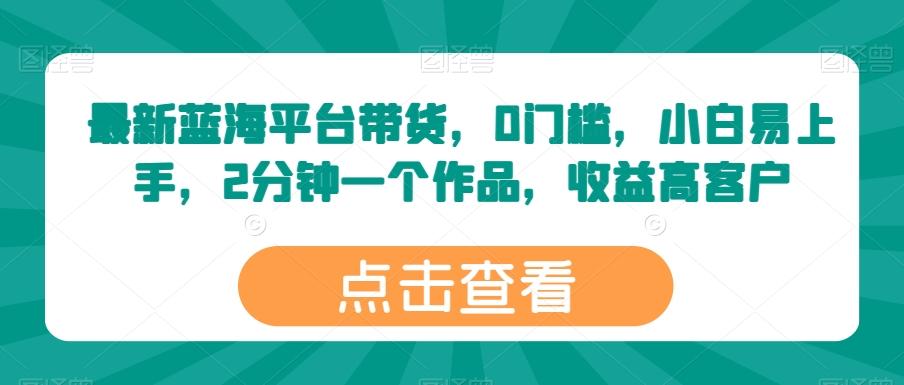 最新蓝海平台带货，0门槛，小白易上手，2分钟一个作品，收益高【揭秘】-有道资源网