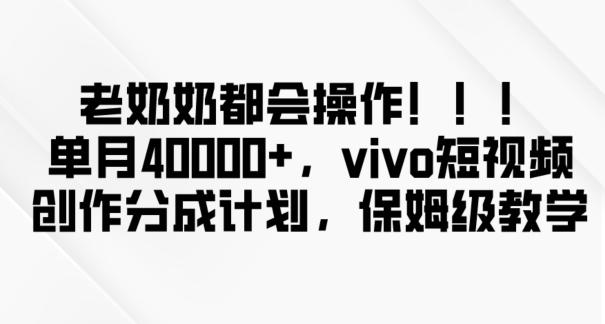 老奶奶都会操作，新平台无脑操作，单月40000+，vivo短视频创作分成计划【揭秘】-有道资源网