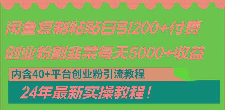 闲鱼复制粘贴日引200+付费创业粉，割韭菜日稳定5000+收益，24年最新教程！-有道资源网