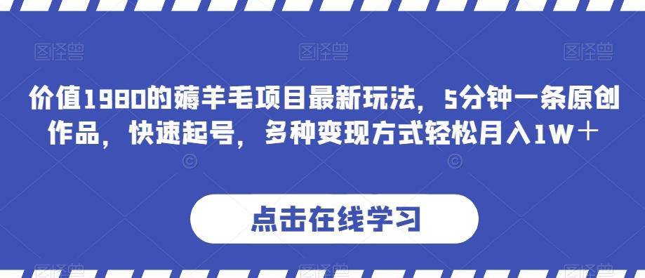 价值1980的薅羊毛项目最新玩法，5分钟一条原创作品，快速起号，多种变现方式轻松月入1W＋【揭秘】-有道资源网