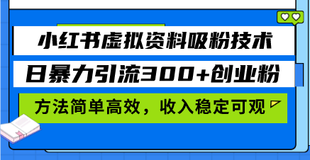 小红书虚拟资料吸粉技术，日暴力引流300+创业粉，方法简单高效，收入稳…-有道资源网