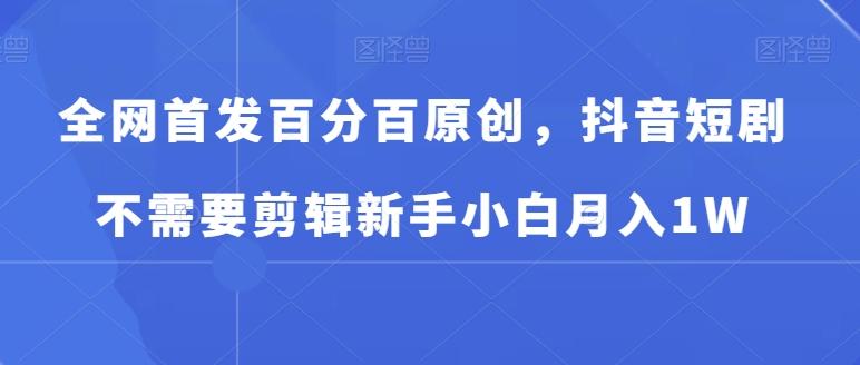 全网首发百分百原创，抖音短剧不需要剪辑新手小白月入1W-有道资源网