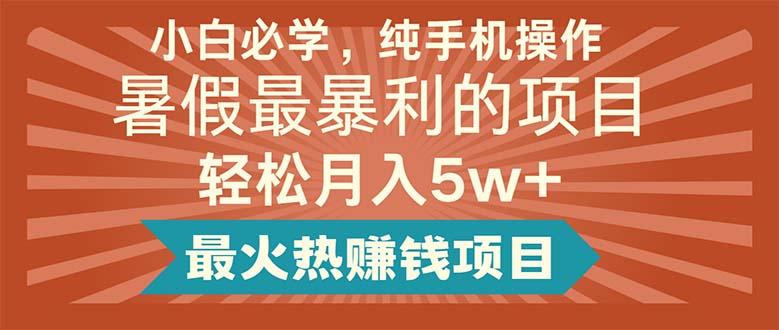 小白必学，纯手机操作，暑假最暴利的项目轻松月入5w+最火热赚钱项目-有道资源网