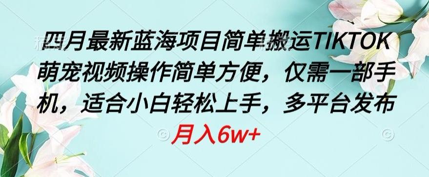 四月最新蓝海项目，简单搬运TIKTOK萌宠视频，操作简单方便，仅需一部手机【揭秘】-有道资源网