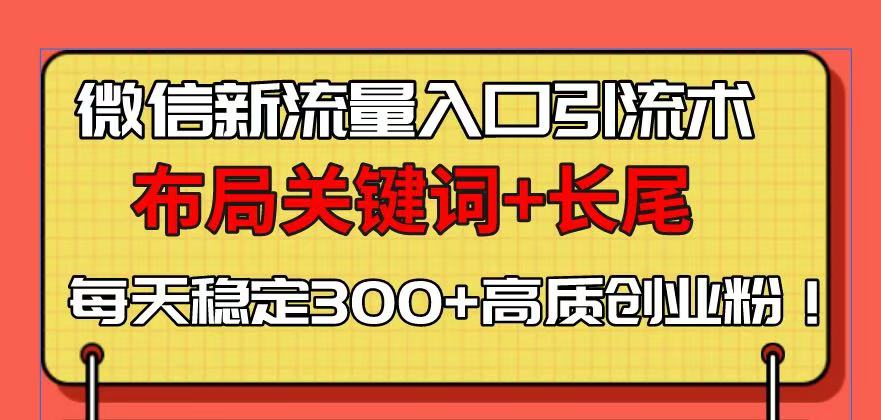 微信新流量入口引流术，布局关键词+长尾，每天稳定300+高质创业粉！-有道资源网