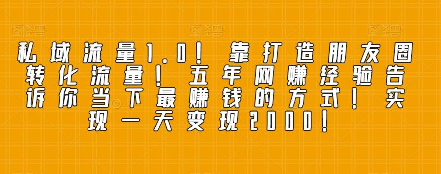 私域流量1.0！靠打造朋友圈转化流量！五年网赚经验告诉你当下最赚钱的方式！实现一天变现2000！-有道资源网