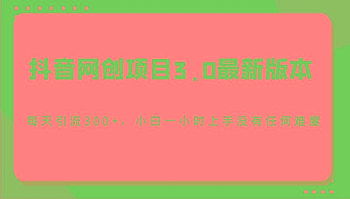 抖音网创项目3.0最新版本，每天引流300+，小白一小时上手没有任何难度-有道资源网