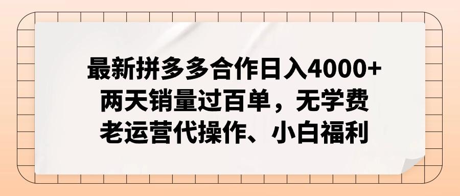 最新拼多多合作日入4000+两天销量过百单，无学费、老运营代操作、小白福利-有道资源网