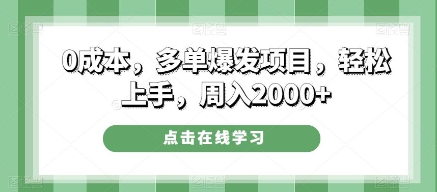 0成本，多单爆发项目，轻松上手，周入2000+-有道资源网