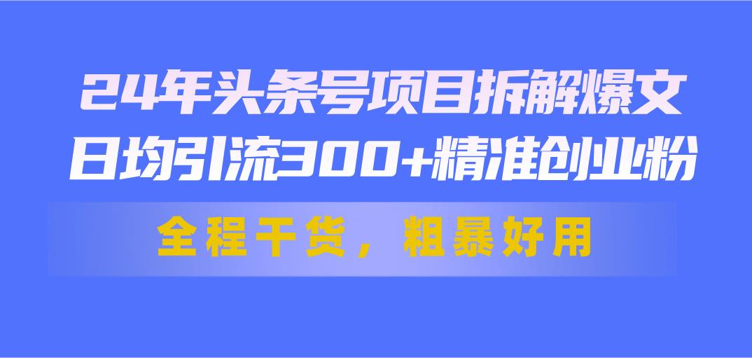 24年头条号项目拆解爆文，日均引流300+精准创业粉，全程干货，粗暴好用-有道资源网