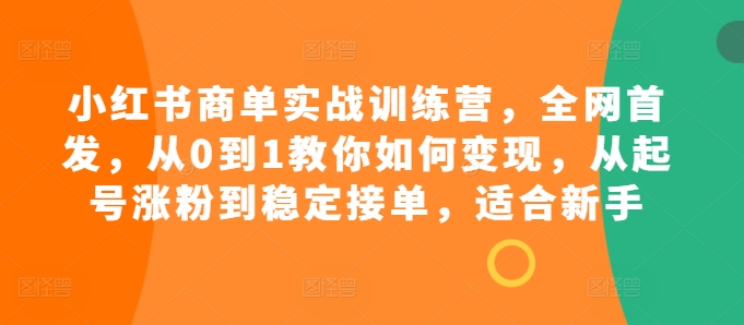 小红书商单实战训练营，全网首发，从0到1教你如何变现，从起号涨粉到稳定接单，适合新手-有道资源网