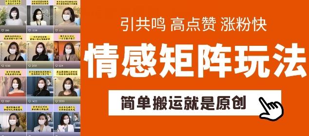 简单搬运，情感矩阵玩法，涨粉速度快，可带货，可起号【揭秘】-有道资源网