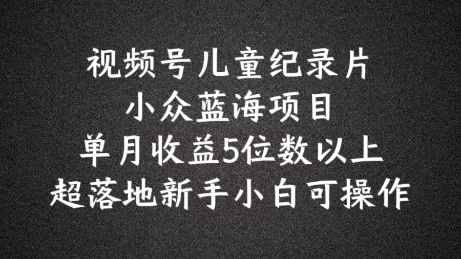 2024蓝海项目视频号儿童纪录片科普，单月收益5位数以上，新手小白可操作【揭秘】-有道资源网