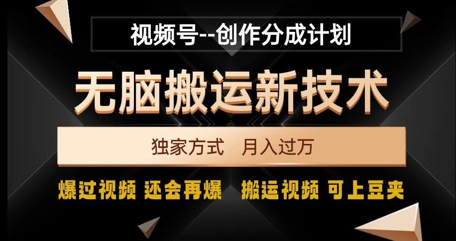 视频号无脑搬运新技术，破原创壕流量，独家方式，爆过视频，还会再爆【揭秘】-有道资源网