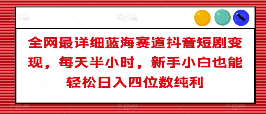 全网最详细蓝海赛道抖音短剧变现，每天半小时，新手小白也能轻松日入四位数纯利【揭秘】-有道资源网