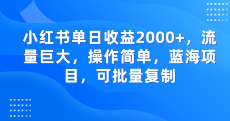 小红书单日收益2000+，流量巨大，操作简单，蓝海项目，可批量操作-有道资源网