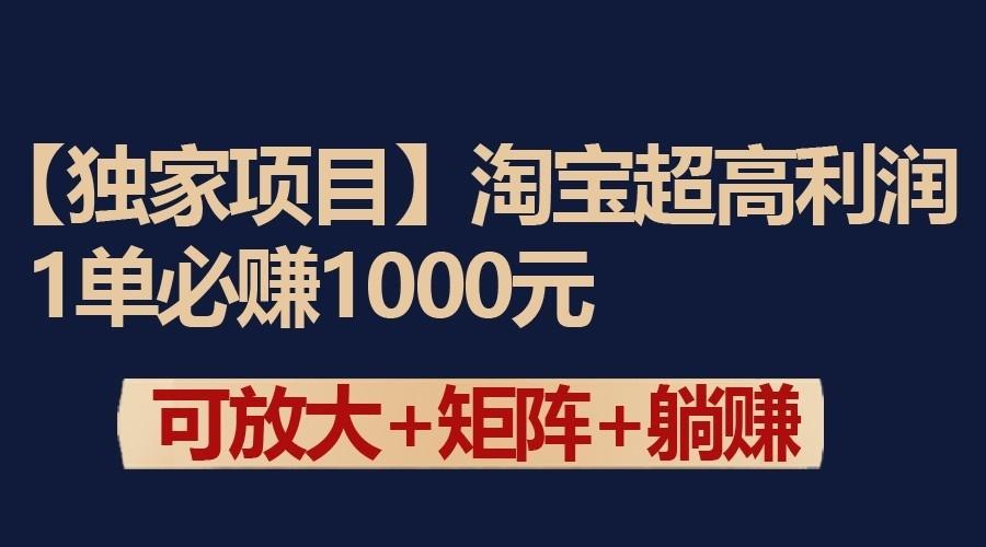 独家淘宝超高利润项目：1单必赚1000元，可放大可矩阵操作-有道资源网