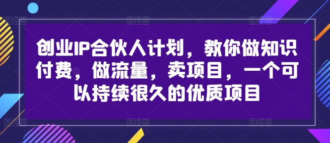 创业IP合伙人计划，教你做知识付费，做流量，卖项目，一个可以持续很久的优质项目-有道资源网